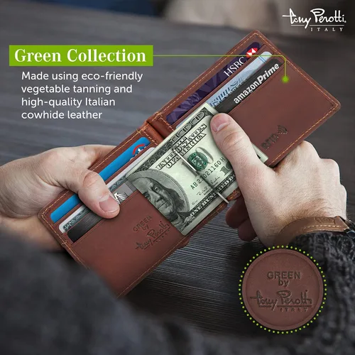 Miniatura 4 de Tony Perotti Cartera delgada de cuero italiano con clip para dinero para hombre cartera RFID ultrafina con ranuras para tarjetas de crédito