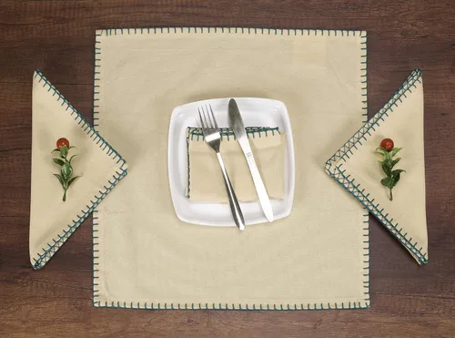 Miniatura 4 de Native Fab Servilletas decorativas de tela bordada 100% algodón, juego de 4 unidades, suaves, absorbentes, lavables, servilletas de mesa