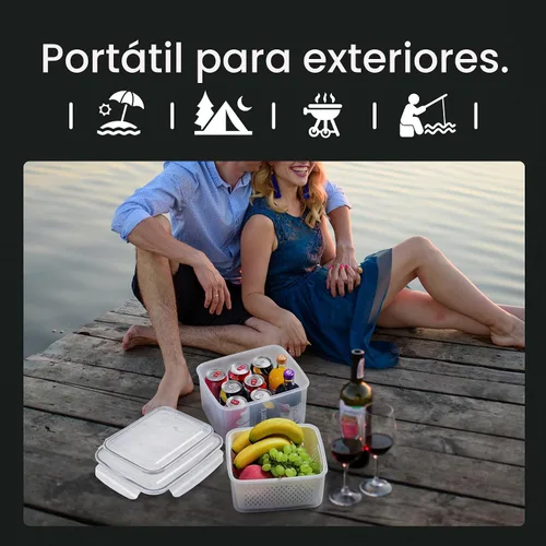 Miniatura 7 de HOTEC Paquete de 4 recipientes grandes de almacenamiento de frutas para refrigerador a prueba de fugas con colador extraíble, sin BPA, apto