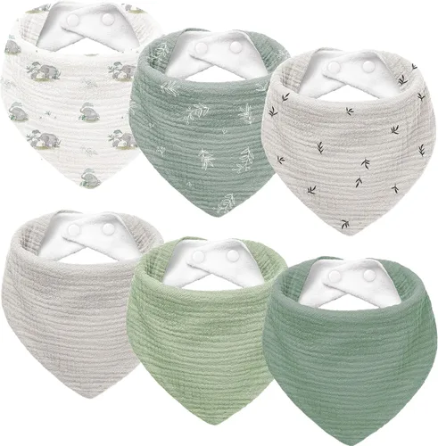 Miniatura 12 de Susurration Baberos de muselina para bebé, paquete de 6 baberos tipo bandana ajustables y suaves en forma triangular para bebés unisex, niñas y niños