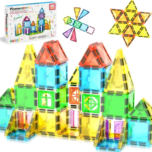 Miniatura 9 de PicassoTiles Juego de bloques de construcción magnéticos tamaño de viaje Serie mini Diamond, bloques de construcción magnéticos, juguetes 13 piezas