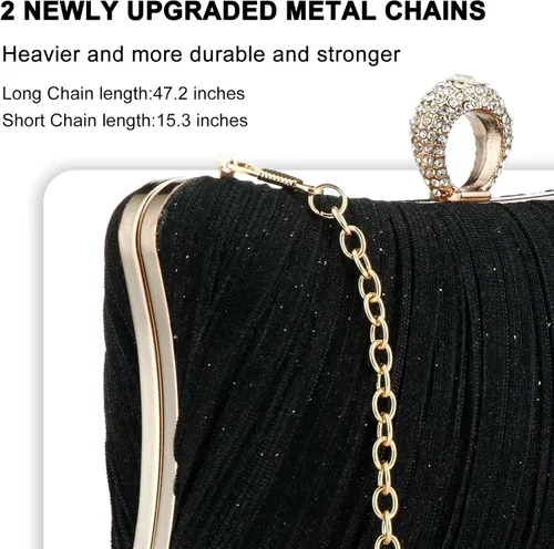 Miniatura 3 de Bolso de mano de noche dorado con purpurina para mujer, bolso de noche plisado para fiesta de boda y novia