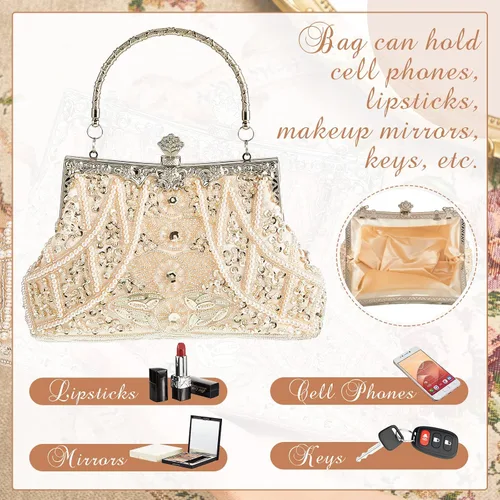 Miniatura 5 de Bolsos de noche vintage con cuentas de los años 20, bolso de mano para mujer, accesorios de fiesta de boda formal de los años 20