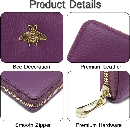 Miniatura 5 de imeetu - Tarjetero de cuero con cremallera y contra identificación por radiofrecuencia (RFID) pequeño, cartera para mujer