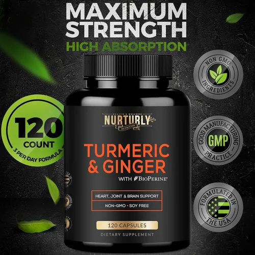 Miniatura 6 de Curcumina de cúrcuma con bioperina y jengibre, pimienta negra y 95% curcuminoides, suplementos de cúrcuma de alta absorción para la salud del hogar