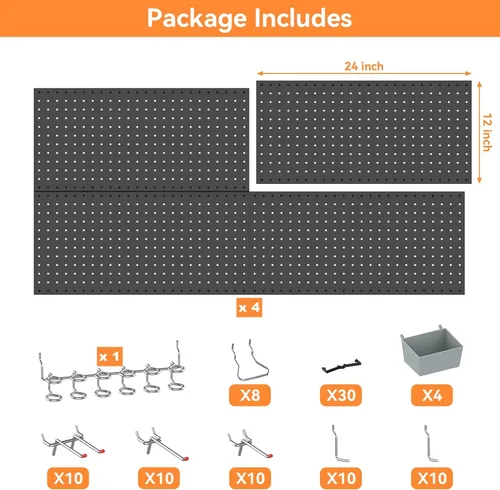 Miniatura 4 de WALMANN Kit de tablero de clavijas de metal con accesorios para pared, herramientas de garaje, sistema de tablero de clavijas para garaje, banco