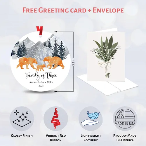 Miniatura 2 de Adorno de Navidad de familia de 3 2025, adorno personalizado para la primera Navidad del bebé, recuerdo de adorno familiar con tema de oso, 3.5 Co-03