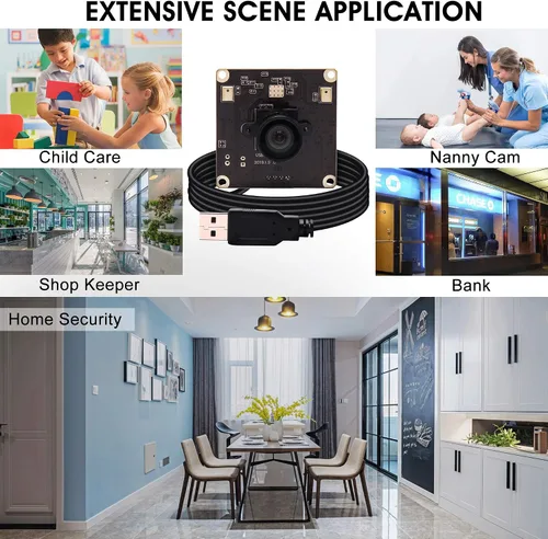 Miniatura 6 de Módulo de cámara USB de gran angular de 13 MP con micrófono para computadora 100 grados sin distorsión lente cámara web mini UVC USB2.0 PC cámara