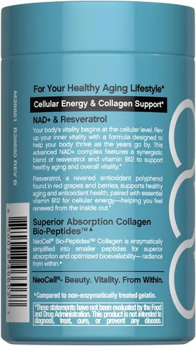 Miniatura 3 de NeoCell Suplemento de resveratrol NAD+ con biopéptidos de colágeno múltiple 1,000 mg 60 cápsulas Apoya el envejecimiento saludable