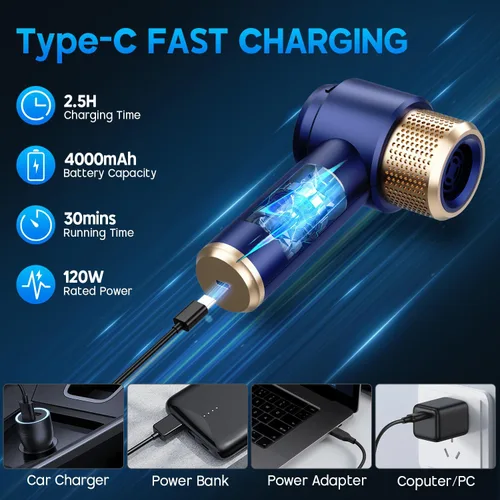 Miniatura 4 de JONYJ Aspiradora de mano para automóvil, aspiradora de mano de 16000 PA, portátil, inalámbrica, 2 en 1 soplador de aire y aspiradora con luz LED
