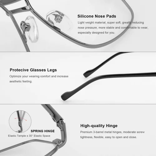 Miniatura 5 de Gafas de lectura para hombre, cuadrado, doble puente, bloqueo de luz azul, para lectura de computadora Gris