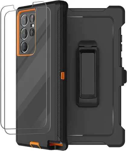 Funda para Samsung Galaxy S22 Ultra con funda de clip para cinturón, 2 protectores de pantalla, protección de grado militar resistente, cuerpo