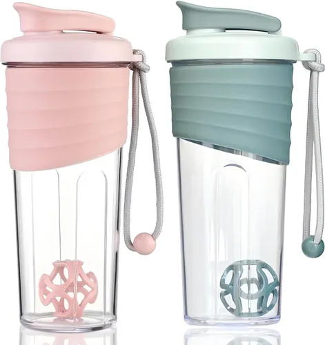 Miniatura 8 de Botella agitadora para mezclas de proteínas, 24 onzas, botellas agitadoras de proteínas con bola mezcladora, botella mezcladora, botella de Rosa