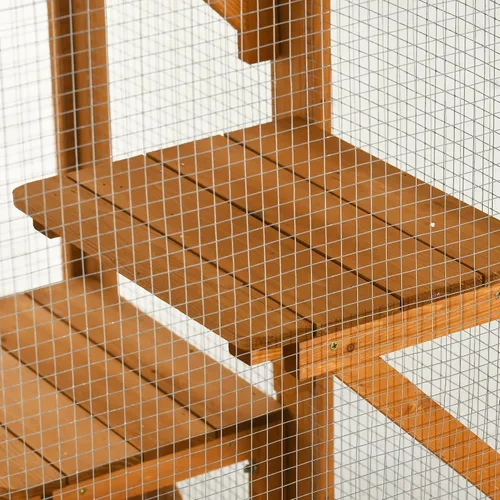 Miniatura 9 de PawHut Casa para gatos al aire libre, refugio de madera para gatos Catio, jaula para gatos con plataformas, puerta de entrada grande, techo