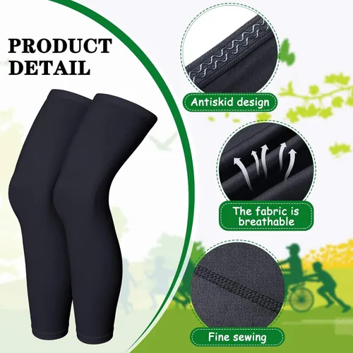 Miniatura 2 de Geyoga 2 pares de mangas de compresión de longitud completa para piernas para hombres y mujeres, fútbol (negro, blanco, talla XS)