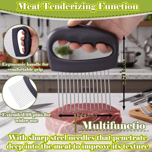 Miniatura 5 de FANTEXY Soporte de cebolla para rebanar, rebanador de cebolla y ablandador de carne, acero inoxidable extra grande de 16 puntas, picador de verduras