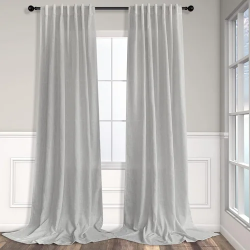 Miniatura 41 de Cortinas de lino azul de 84 pulgadas de largo para sala de estar; juego de 2 paneles con lengüeta trasera; cortinas con dobladillo para barra; Azul