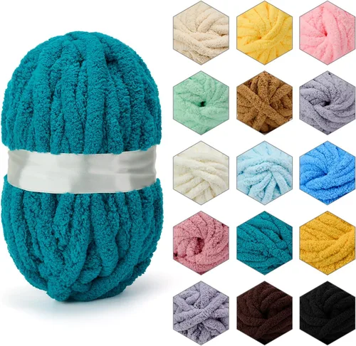 Miniatura 24 de ERLYEEN Hilo de Chenilla Grueso Súper Voluminoso Suave Espeso Esponjoso Jumbo Gigante Lavable Hilo Grande de Poliéster DIY para Manta de Tejido a