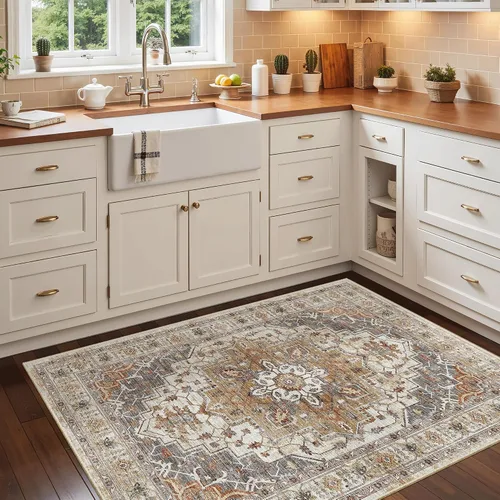 Miniatura 700 de Madane Tapete lavable de 2 x 10 pies para pasillo, cocina, recibidor, clásico, suave, antideslizante para interiores, casa de campo, baño, sala