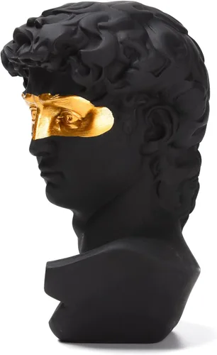 Miniatura 3 de BRABUD Máscara griega David Hombre Busto Estatua Resina Negro Oro Escultura Romana Clásica Arte Moderno Casa Oficina Estudio Estantería Decoración
