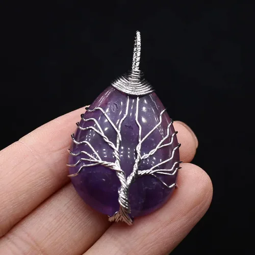 Miniatura 8 de 4 colgantes de piedra natural, forma de gota de agua, chakra, cristal, ágata, alambre de piedra, tejer, diseño de árbol de la vida, para hacer