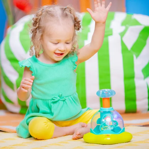 Miniatura 5 de Bright Starts Juguete giratorio, de presionar y brillar, de causa y efecto, musical para bebés, a partir de 6 meses+ Prensa y resplandor