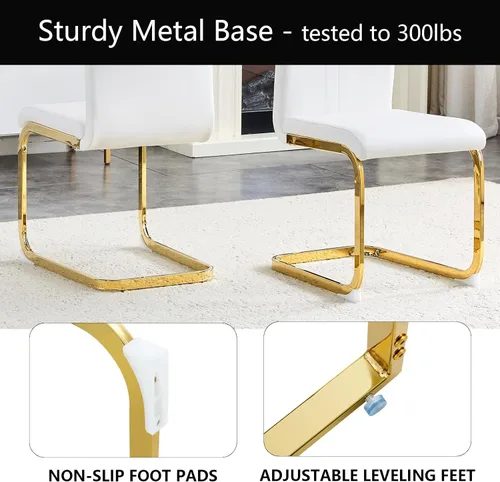 Miniatura 6 de cinkehome Juego de 6 sillas de comedor modernas, con respaldo alto, tapizada de piel sintética, sin brazos, con patas de metal para cocina, comedor