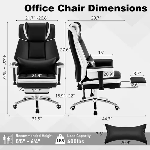 Miniatura 2 de Silla de oficina resistente con reposapiés de respaldo alto, silla de oficina de piel sintética con soporte lumbar ajustable, silla de escritorio