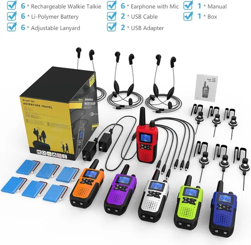 Miniatura 8 de Topsung Walkie Talkies recargables para adultos de largo alcance con auricular NOAA alerta meteorológica, radio multiusos de 2 vías, paquete de 6
