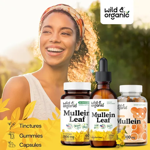 Miniatura 8 de Wild & Organic Gotas de gordolobo para pulmones - Desintoxicación y limpieza - Extracto de hoja de gordolobo para pulmones con equinácea - Añadir al