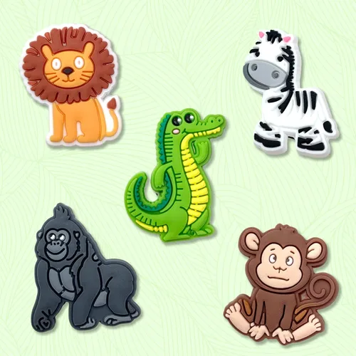 Miniatura 5 de Hedbitoyo 20 35 dijes de decoración de zapatos de animales de la selva para decoración de zuecos, animales de safari, sandalias, accesorios