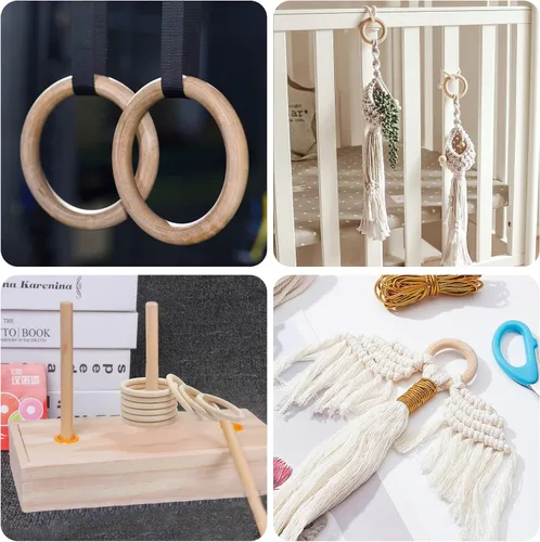 Miniatura 6 de CHGCRAFT 6 anillos de madera sin terminar de 6 pulgadas, anillos de cortina de madera para barra de cortina, anillos de cortina, manualidades