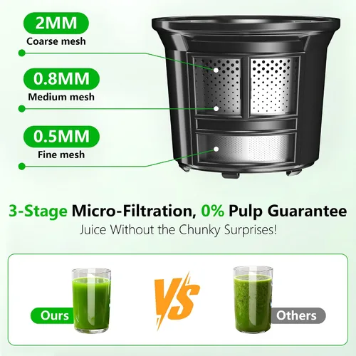Miniatura 8 de B12 Exprimidor de prensado en frío, máquinas exprimidoras lentas y masticadoras de 6" con canal de alimentación extra grande, potente motor AC sin