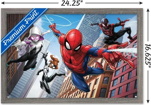 Miniatura 3 de Trends International Marvel Comics - Póster de pared de Spider-Man - Web Heroes, 14.725 x 22.375 pulgadas, versión enmarcada de madera de granero