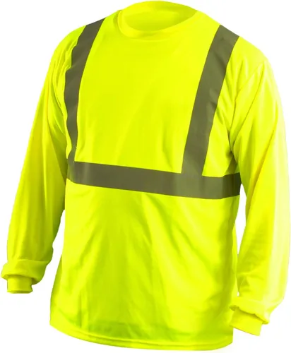 Miniatura 34 de OccuNomix LUX-SSETP2B-YS Camiseta clásica estándar de manga corta con textura ojo de pájaro absorbente con bolsillo, clase 2, 100% poliéster ANSI