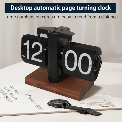 Miniatura 6 de Reloj de escritorio abatible, reloj digital retro de mesa abatible, decoración moderna de mediados de siglo, funciona con pilas, funciona