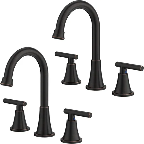 Miniatura 11 de Grifos de Baño para Lavabo de 3 Orificios, Hurran Grifo de Lavabo de Baño Dorado Cepillado con Desagüe Pop-up y Líneas de Suministro, Grifo Oro