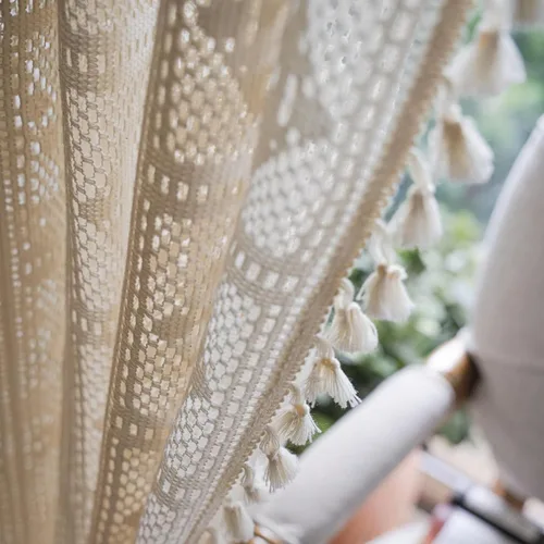 Miniatura 6 de Bringsine - Cortinas de crochet bohemias de algodón para sala de estar, cortinas de ventana para dormitorio con oscurecimiento, cortina