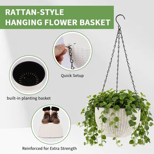 Miniatura 4 de 4 juegos de macetas colgantes de riego automático de 8.2 pulgadas, adecuadas para plantas de interior y exterior, macetas con cadenas colgantes