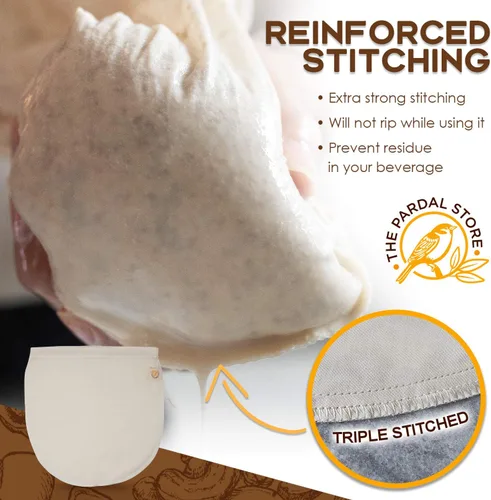 Miniatura 2 de Bolsa XXL de leche de nuez de 14 x 14 pulgadas, 100% algodón orgánico sin blanquear, fácil de limpiar, bolsas de colador de leche de nuez/estopilla
