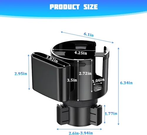 Miniatura 2 de Expansor de portavasos para automóvil, adaptador multifuncional 2 en 1 para vasos de bebidas con base ajustable, soporte para botella de agua