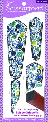 Fundas protectoras para tijeras de diseñador, 4 unidades, tamaño surtido, diseño floral victoriano azul #4-304 Jardín floral victoriano azul