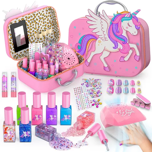 Juego de Esmalte de Uñas para Niñas Juguetes, Kit de Arte de Uñas Lavable de Secado Rápido para Niños Pequeños con Secador de Enfriamiento por Aire