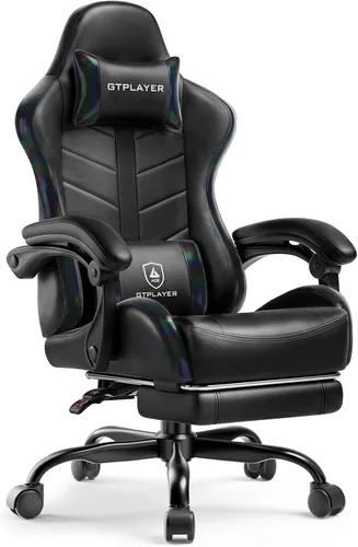 Miniatura 15 de GTPLAYER Silla de juegos para adultos, silla ergonómica para juegos de computadora con reposapiés, altura ajustable, reclinación de 90-155° y Azul