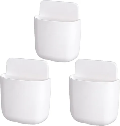 Miniatura 9 de Paquete de 3 soportes para control remoto de montaje en pared, organizador de carga de teléfono sin agujeros, contenedores de almacenamiento de Azul