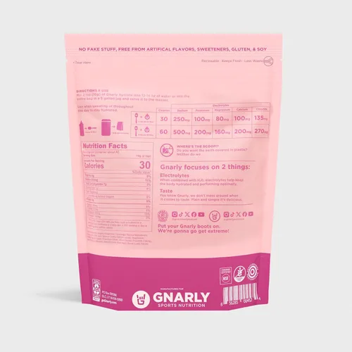Miniatura 10 de Gnarly Nutrition Hydrate Electrolyte Powder – Mezcla de bebida hidratante para ejercicio de frambuesa – Contenido NSF Certificado – Solución