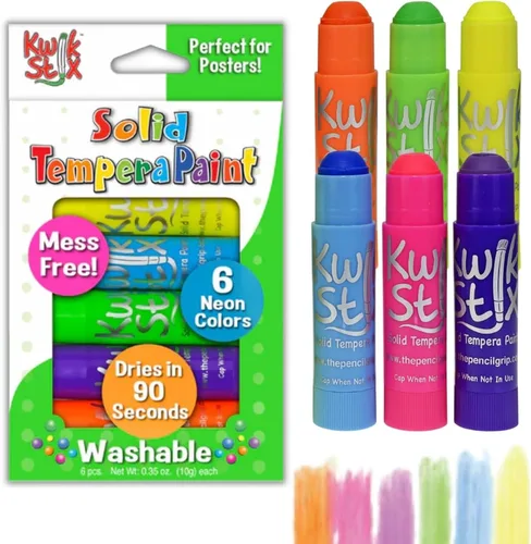 The Pencil Grip Kwik Stix Neon - Pintura de témpera sólida, secado súper rápido, paquete de 6 (TPG-610)