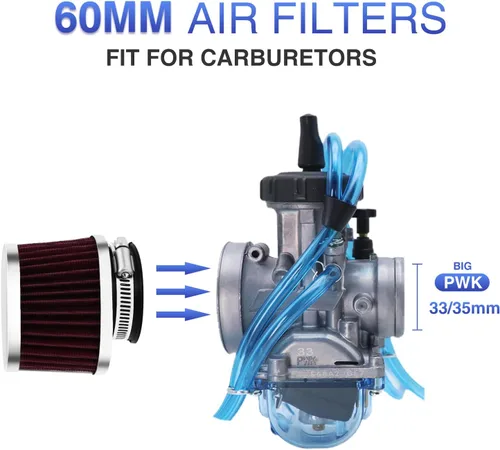 Miniatura 5 de 2 unidades de filtro de aire universal de motocicleta de 60 mm, filtro de motor de repuesto de alto rendimiento para bicicleta de tierra, filtros