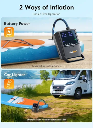 Miniatura 5 de GiveBest Rechargeable Paddle Board Pump, 20 PSI High Pressure and 30% Faster Dual Stage SUP Air Pump with Auto-Off, 3x4500MAH, Inflation and