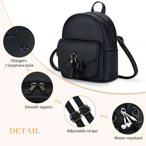 Miniatura 5 de ECOSUSI Mini mochila para mujer, bonita mochila pequeña con lazo para mujer, de cuero, con borla